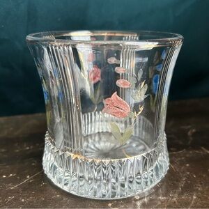 Vintage Cut Glass Hand Painted Spooner Short Vase UV Glow